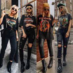 Nicole Alyse, Band Tee Outfits, Rock Chick Style, Camisa Rock, Look Festival, Black Outfits, Neue Outfits