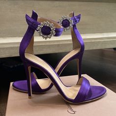 Comes With Original Box, Tissue Paper, And Dust Bag As Pictured. Made In Italy. Purple Pumps Heels, Purple High Heels Aesthetic, Elegant Purple Sandals With Branded Heel, Luxury Purple Heels With Heel Strap, Luxury Purple Open Heel Heels, Purple Pointed Toe Heels For Gala, Designer Open Heel Purple Heels, Designer Purple Open Toe Heels, Designer Purple Open Heel Heels