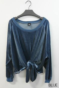 Velvet Front Tie Pullover - Hippie Vibe Tribe Velvet Sweatshirt, Velvet Clothes, Velvet Fashion, Moda Vintage, Velvet Tops, Blue Velvet, Velvet Dress, Autumn Winter Fashion, Fashion Boutique