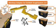 the worktop adapter for dew - it tough system 2 0 is shown with instructions