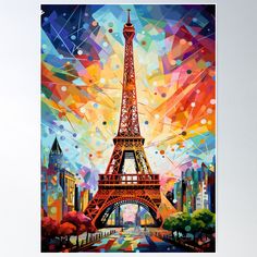 the eiffel tower in paris, france with bright colors poster print on wall