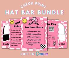 the printable hat bar bundle includes instructions to make it look like they are ready for customers