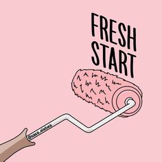 a hand holding a roller with the words fresh start on it and a pink background