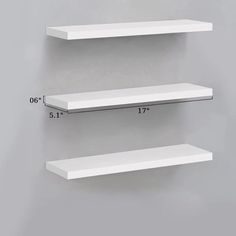 two white shelves are shown with measurements for each shelf