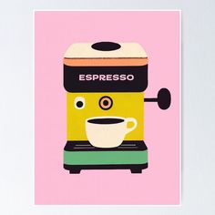 High-quality posters to hang in dorms, bedrooms or offices. Multiple sizes are available. Printed on 185gsm semi gloss poster paper. Additional sizes are available. Wake up and make your morning beautiful! Our Retro Morning Espresso Machine adds a pop of vibrant colors to brighten your day. Enjoy an energizing cup of coffee to start your day off right! Esspresso Machine, Modern Art Poster, Kitchen Artwork, Retro Coffee, Espresso Maker, Wall Art Ideas, Glass Pieces, Coffee Machine, Espresso Machine