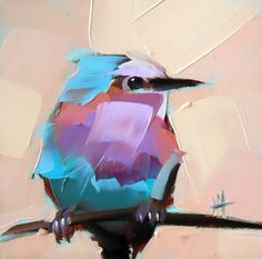 a painting of a colorful bird sitting on a branch