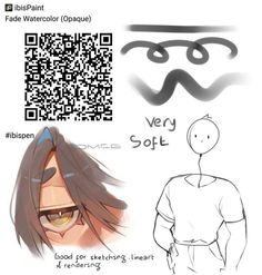 an anime character with long hair and glasses next to a qr code that says very soft