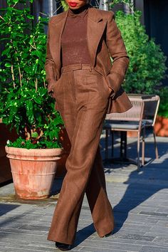 Hooded Tee, Pant Suits, Womens Dress Suits, Brown Suits, Blouse Pants, Style Upgrade, Tailored Pants, Double Breasted Blazer, Business Attire