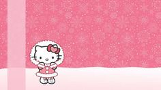 a hello kitty wallpaper with snowflakes and hearts on the bottom right corner