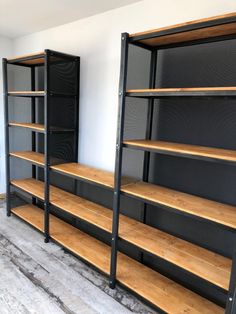 the shelves are empty and ready to be put into place in the room for storage