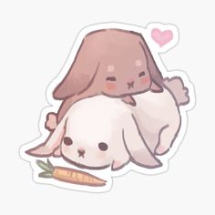 two rabbits hugging each other with a carrot in the foreground sticker on a white background