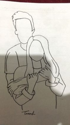 a drawing of a man holding a woman's hand in front of her face