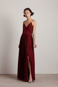 Red Maxi Dress - Surpline Slit Dress - Wine Warp Skirt Strap Dress Cute Long Dresses, Red Wine Dress, Best Dressed Wedding Guest, Royal Blue Maxi Dress, Dresses Floor Length, Formal Maxi Dress, Vibrant Outfits, Wine Dress, Strappy Maxi Dress