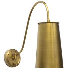 a brass colored wall light with a curved arm