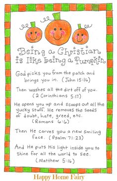 a card with two pumpkins and the words being a christian is like being a pumpkin