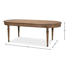 the table is shown with measurements for each side and an oval shaped wooden table top