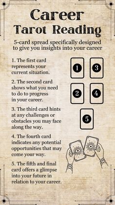 a poster with instructions on how to use the tarot reading tool for your career