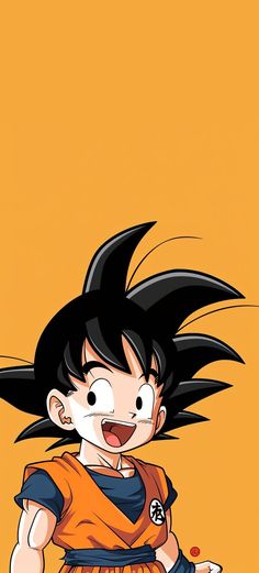 a cartoon character with black hair and an orange shirt