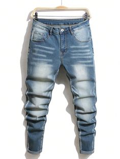 Men's Casual Distressed Skinny Fit Denim Jeans Light Wash    Denim Plain,All Over Print Skinny High Stretch  Men Clothing, size features are:Bust: ,Length: ,Sleeve Length: Jeans Casual, Light Wash Denim, Men Clothing, Mens Denim, Sports Equipment, Jeans Slim, All Fashion, Mens Jeans, Fashion Inspiration