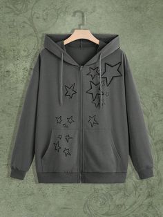 Grunge Plus Size, School Clothes, Drawstring Hoodie, Star Print, Fashion Online Shop, Aesthetic Clothes