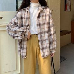 Camel Fabric, Chic Coat, Checkered Print, Button Blouse, Checker Print, Turndown Collar, Spring Shirts, Batwing Sleeve, Styl Vintage