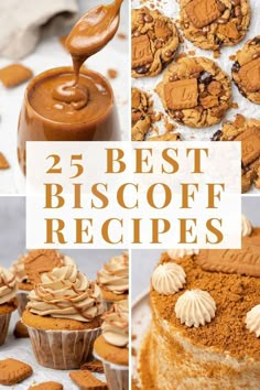 the best biscoff recipes for desserts, cookies and cupcakes are on display