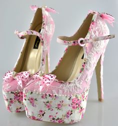 Pink Platform Heels, Bow High Heels, Pink Platforms, Victorian Vintage, Cute Heels