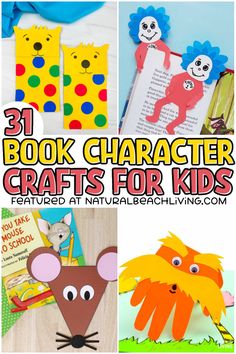 children's book character crafts for kids with text overlay that reads 31 book character crafts for kids