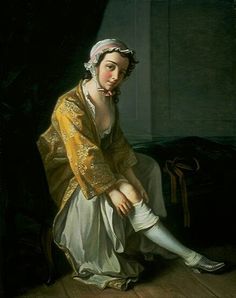 a painting of a woman sitting on the floor