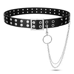 PRICES MAY VARY. ★【Punk Rock Belt with Removable Chain for Any Occasion】You will get a Rock Style Belt and a Cool Detachable Metal Chain. Wonderful choice to wear it for Goth Cosplay, Rock Music, Punk, Hip-Hop Lover, Masquerade costumes, Happy Easter, Halloween, which can create cool effect. A must-have accessory in your closet! ★【High Quality Grommets Studded Belt】 These stylish belts are made of durable soft PU leather, and featured the most popular quality metal alloy two rows of silver gromm Black Belt With Chain, Emo Belts, Hip Accessories, Cool Belts, Black Studded Belt, Stylish Belts, Belt With Chain, Goth Belt, Goth Cosplay