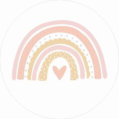 a pink and yellow rainbow with a heart in the middle on a white circle background