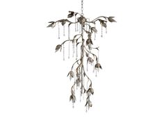 a chandelier hanging from a chain with leaves and beads