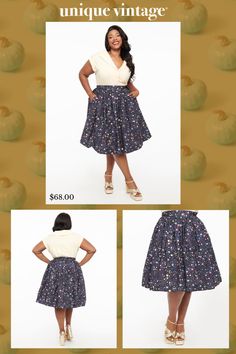 Time to treat yourself! Fresh from Unique Vintage, this adorable 1950s inspired plus size circle skirt boasts a space print throughout a navy blue backdrop in a smooth, woven fabric. With a banded high waist and gathered, voluminous A-line silhouette, this tantalizing vintage skirt has hidden side pockets for those compliments and is topped off with a sweet side zipper..Available in sizes XS-5X while supplies last. | Unique Vintage Plus Size Space Print Gellar Swing Skirt | Navy Blue | Size 4X/22-24 Plus Size Circle Skirt, Navy Blue Backdrop, Vintage Plus Size, Blue Backdrop, Blue Backdrops, Space Print, Circle Skirt, Vintage Skirt, Unique Vintage