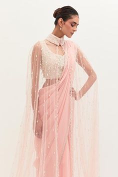 Bollywood Style Party Wear Bridesmaid Pink Color Plain Saree With Designer Long Embroidered Jacket Beaded Blouse and Long Shrug for women saree  pink saree ivory blouse can be customized  all size possible Shrug For Women, Long Shrug, Sequins Blouse, Cape For Women, Color Plain, Plain Saree, Beaded Blouse, Bollywood Style, Pink Gowns