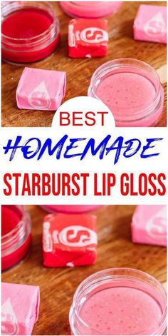 Starburst candy lip gloss on wood surface with starburst candy around Lip Gloss Ideas, Easy Lip Balm Recipe, Easy Lip Balm, Make Lip Gloss, Lip Gloss Recipe, Homemade Lip Balm Recipe, Gloss Diy, Lip Balm Recipe, Starburst Candy