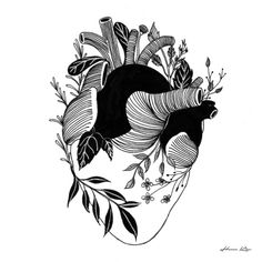 a black and white drawing of an animal surrounded by leaves