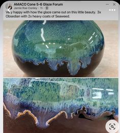 an image of a vase with blue and green glazes on the outside, and inside