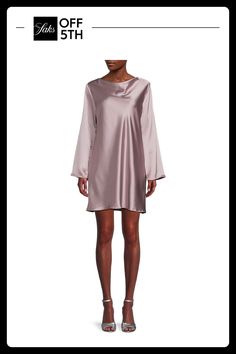 This Satin Mini Dress Is Cut In A Shift Silhouette And Designed With A Boatneck. Boatneck Long Sleeves Pullover Style Polyester & Spandex Machine Wash Made In Usa Size & Fit Shift Silhouette About 35.5" From Shoulder To Hem Model Shown Is 5'10" (177cm) Wearing Us Size Small. Womens - W Trend Separates > Saks Off 5th. Renee C.. Color: Dusty Lavender. Size: M. Day Dresses, Shift Mini Dress, Dusty Lavender, Bateau Neckline, Satin Mini Dress, Mini Shift Dress, Long Sleeve Pullover, Pullover Styling, Polyester Spandex