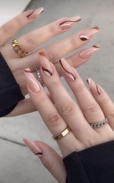 Brown Acrylic Nails, Nails Homecoming, Homecoming Nails, Silver Nails