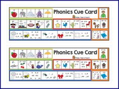 two printable phonicic cue cards with pictures on them