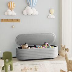 a child's toy chest with toys in it