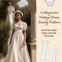 Fairy Cottagecore jurk patroon, renaissance, regentschap, maxi-jurk, A0-A4-letter maten US 2 tot 30, aangepast formaatpatroon - Etsy België Cottagecore Dress Pattern, Vintage Dress Sewing Patterns, Fairy Cottagecore, Flared Skirt Dress, Costura Fashion, Sewing Kids Clothes, Sewing Projects Clothes, Costume Patterns, Couture Mode