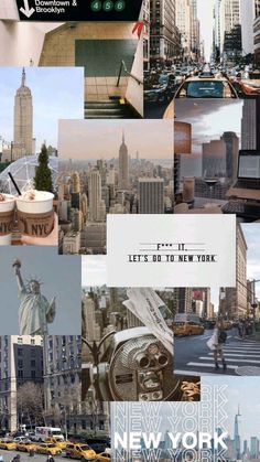 the new york city skyline is shown in this collage