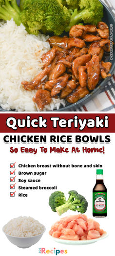 chicken rice bowls with broccoli and white rice