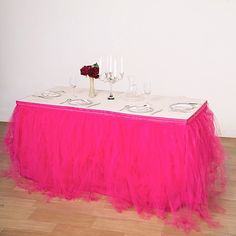 Elegant Design: Made from multiple layers of soft, airy tulle for a sophisticated, voluminous look. Versatile Lengths: Available in various lengths to fit different table sizes and shapes. Pleated Table Skirt, Tutu Table Skirt, Tutu En Tulle, Tutu Table, Tulle Table Skirt, Tulle Table, Table Skirts, Chic Table, Table Skirt