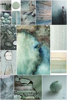 a collage of photos with different colors and shapes in them, including rocks, water,