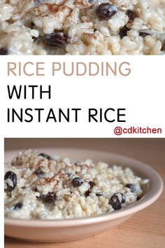 rice pudding with instant rice and raisins in a bowl