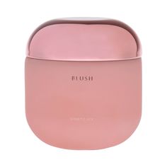 a pink plastic container with the word blush on it's side and an open lid