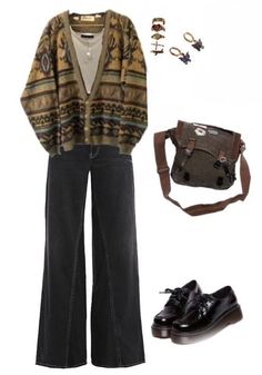 Winter Retro Outfits, Polyvore Outfits Grunge, Fairycore Fall Outfits, Winter Fairycore Outfits, Thrift Style Outfits, Fall Outfits Grunge, Winter Outfits Grunge, Thrifted Outfits Vintage, Winter Grunge Outfits