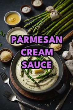 A photo of a  Parmesan Cream Sauce which is a type of Sauces for Asparagus Quick Asparagus Recipes, Asparagus Side Dish Recipes, How To Make Asparagus